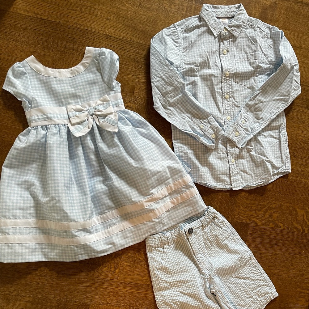 Gymboree matching blue gingham Sz 4 girls, sz 7-8 boys
